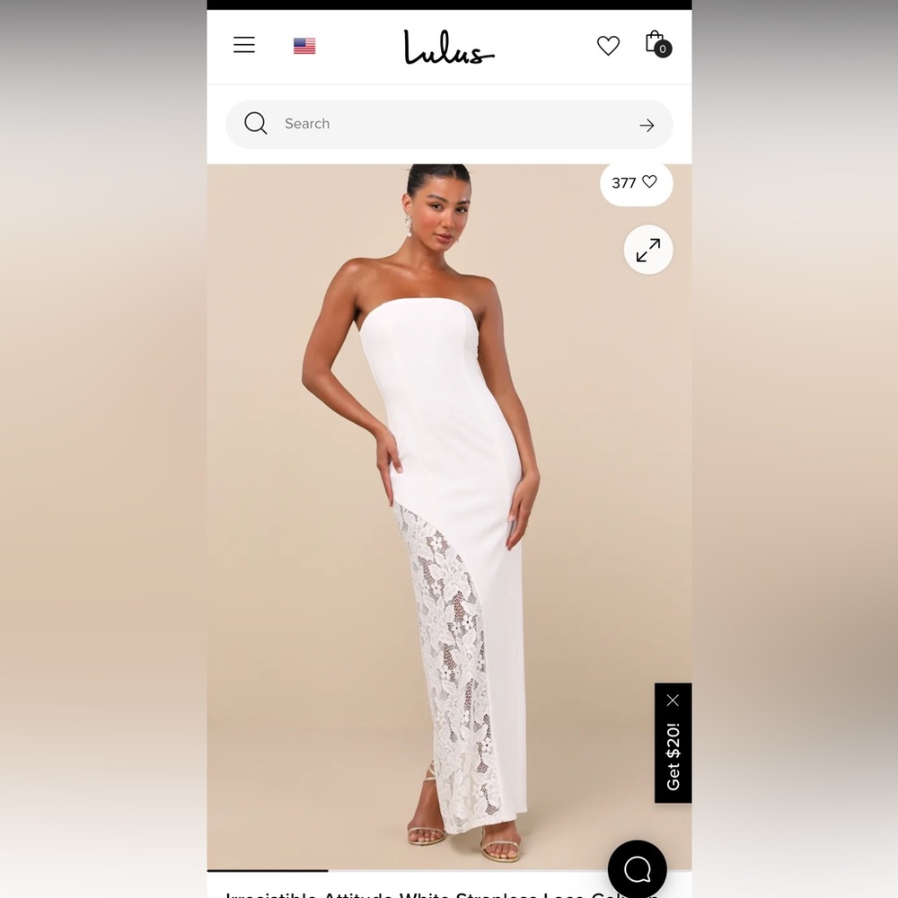 Elegant White Strapless Lace Dress